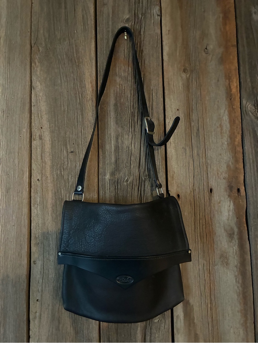 “Bike” Black Leather Messenger Laptop Bag Large